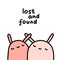 Lost and found hand drawn vector illustration in cartoon comic style couple of rabbits together