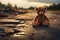 Lost innocence Lonely broken bear toy on a sad background