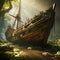 Lost Legacy: Antique Ship Stranded Amidst Enchanting Rainforest Greenery