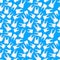 A lot of bright realistic human teeths on blue, dentist seamless pattern