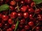 Lot of cherries texture pattern from cherries. AI generated