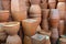 Lot of clay flowerpot in the garden store. for sale. flowers decorative flower pots and vases various sizes