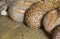 A lot of delicious fragrant bread is on the table