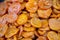 Lot of dried apricot fruit closed up background