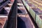 A lot of empty old rusty cars top view, a summer day