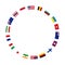 A lot of flags of sovereign states arranged in round frame on a white background