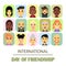 A lot of friends of different genders and nationalities as a symbol of International Friendship day.