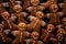 A lot of gingerbread men homemade cookies. Christmas pastries. Close up, top view. AI generated