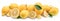 Lot of lemon fruits with lemon leaf isolated. Horizontal photo.