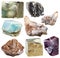 Lot of natural mineral crystal gemstones isolated