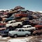 Lot of old cars lying on top of each other, a dump, auto recycling,