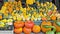Lot of pumpkins of various sizes, shapes and colors