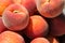 A lot of red ripe peaches in detail, a big fruit crop, the concept