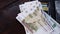 Lot with Russian rubles is on the wallet with credit cards.Paper banknotes Russian Rubles.Rubles is the national currency of