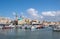 A lot of sailing and motorboats at the Marina and Fishing Port of Acre, Israel