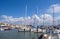 A lot of sailing and motorboats at the Marina and Fishing Port of Acre, Israel