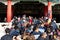 A lot of tourists entering the Taihe Palace, Hall of Supreme Harmony of the Forbidden City, the main buildings of the former royal