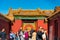 A lot of tourists inside of the Forbidden City, the main buildings of the former royal palace of Ming dynasty and Qing dynasty in