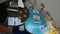 A lot of vintage electric guitars in the interior of a music store