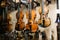 A lot of violins in a shop window