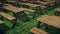 A lot of Wooden picnic table isolated on Green Grass 4k