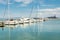 A lot of yachts parking in harbor at the Fisherman`s Wharf Pier 39 marina in San Francisco, California, United States of America