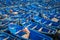 Lots of blue fishing boats in the port of Essaouira, Morocco