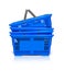 Lots of blue shopping baskets on a white background.