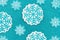 Lots of blue snowflakes winter background