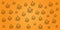 Lots of Brown Coffee Cup or Soup Bowl Icons of Various Sizes - Retro Style Pattern on Wide Scale Orange Background