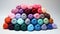 Lots of colorful balls of knitting thread.