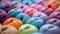 Lots of colorful balls of knitting thread.