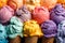 Lots of colorful delicious cold ice cream in waffle cones