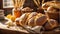 Lots delicious bread in the breakfast traditional tasty table nutrition rustic organic