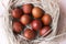 lots, eggs, Easter, brown, Easter eggs, nest, beige background