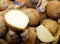 Lots of forms of caciocavallo cheese for sale on the Italian mar