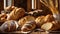 Lots fresh delicious bread in the breakfast traditional tasty table nutrition rustic organic
