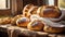 Lots fresh delicious bread in the kitchen traditional tasty table nutrition rustic organic