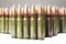 Lots of green and one brown 7.62 mm cartridges for Kalashnikov assault rifle