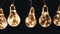 Lots Hanging Glowing Vintage Edison Light Bulbs on Black Background