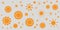 Lots of Orange Flowers or Suns of Various Shapes and Sizes - Vintage Style Texture, Natural Floral Pattern on Grey Background