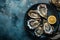 lots of oysters on a plate, in the style of nature-based patterns,