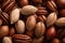 Lots of raw organic pecan nuts. Pecan background. Generative AI