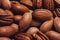 Lots of raw organic pecan nuts. Pecan background. Generative AI
