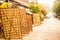 Lots sheet of rice paper on bamboo racks for natural drying on the street of Luang Prabang, Laos