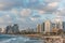 Lots tall skylines and luxury hotels along the Tel Aviv beach near the Sir Charles Clore park in Tel Aviv, Israel