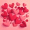 Lots of voluminous decorative hearts on a red background.  Generative AI, generative artificial intelligence