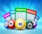 Lottery balls and tickets, 3d vector bingo lotto