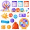 Lottery and bingo set of objects. Icons of gambling or online games.