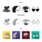 Lottery, hearing aid, tonometer, glasses.Old age set collection icons in black, flat, monochrome style vector symbol